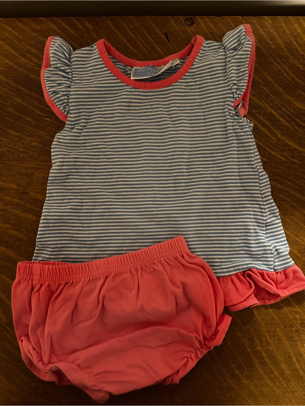 Striped Baby Top and Coral Bloomers Set